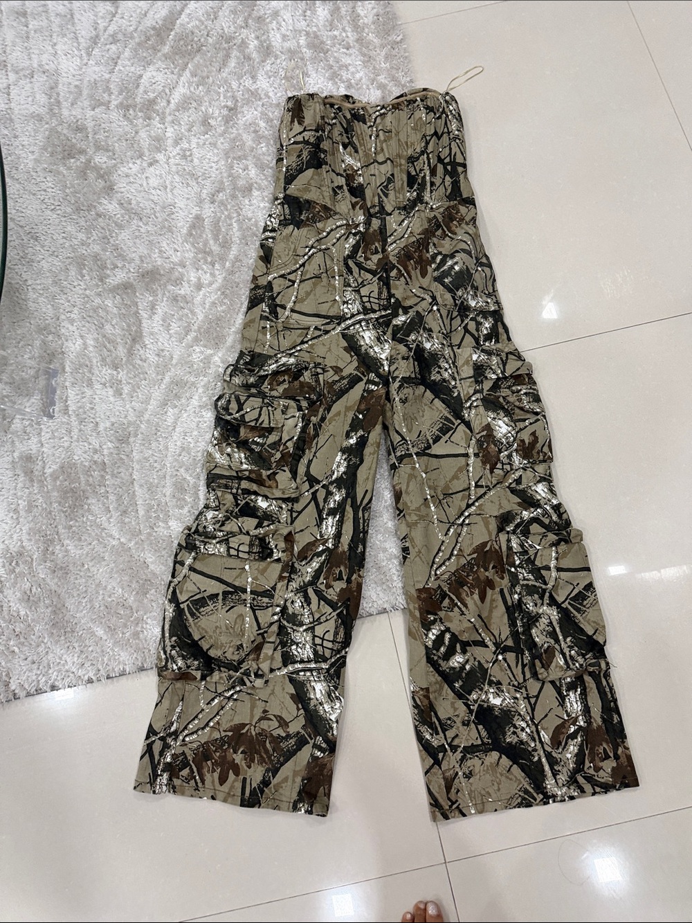Fashion Nova Olive Camo Strapless Wide-Leg Cargo Jumpsuit